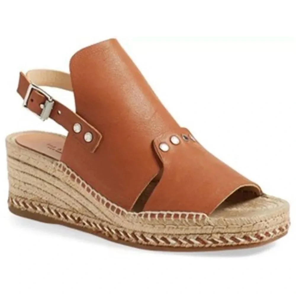 Rag & Bone Sayre Espadrille Wedge Sandals Leather Brown 6.5 37 Quiet Luxury